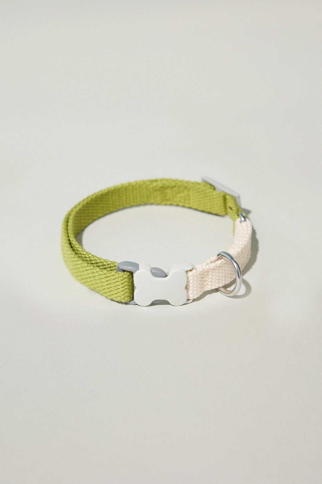 Dog cotton collar multicolour bone buckle cream white green adjustable Molipop