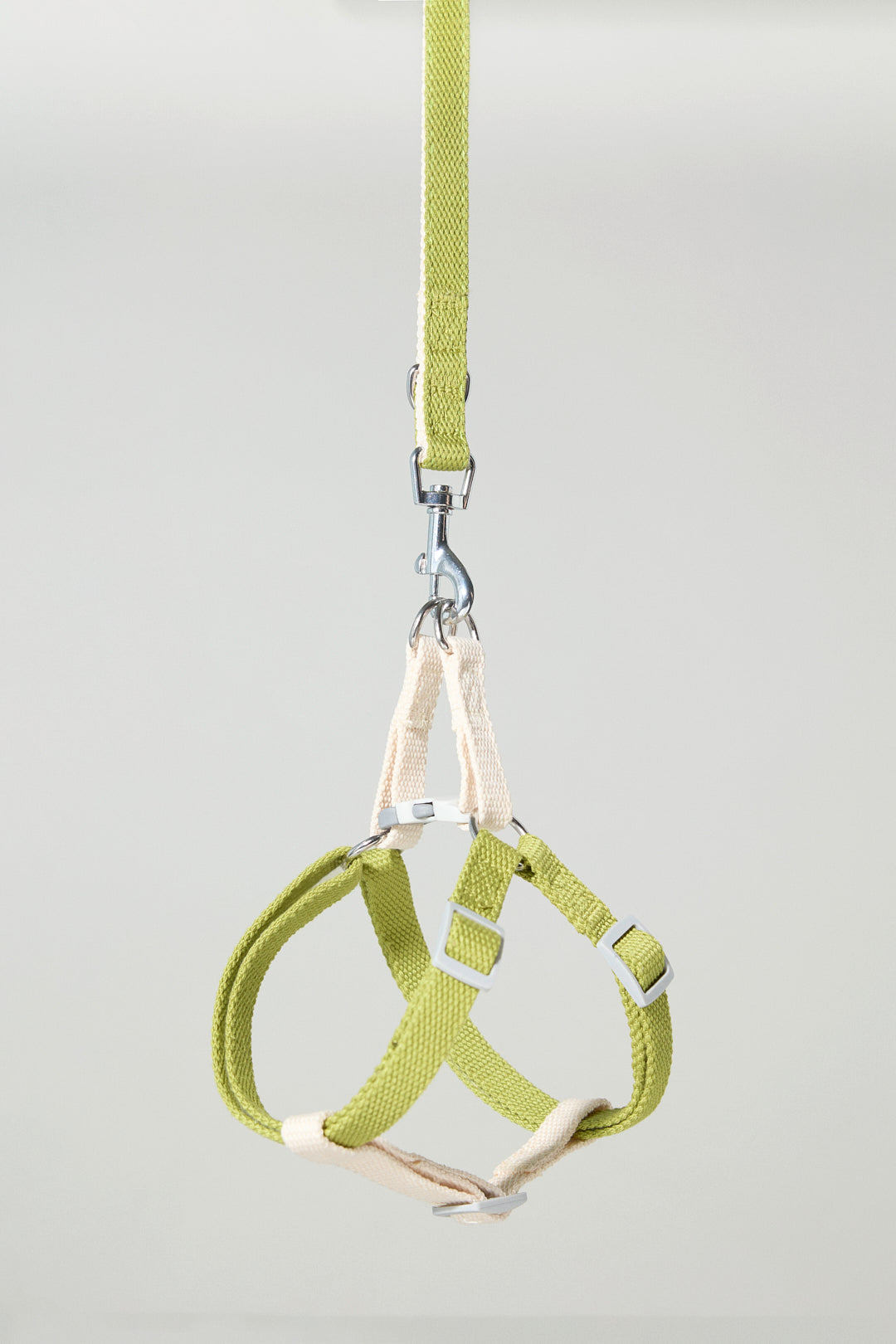 Dog cotton collar leash harness adjustable multicolour cream white green Molipop